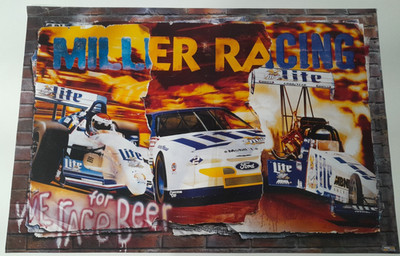 Vintage 1990's Rusty Wallace Bobby Rahal Larry Dixon Miller Lite Racing Poster