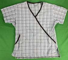 XS Plaid Pattern Peaches Scrub Top