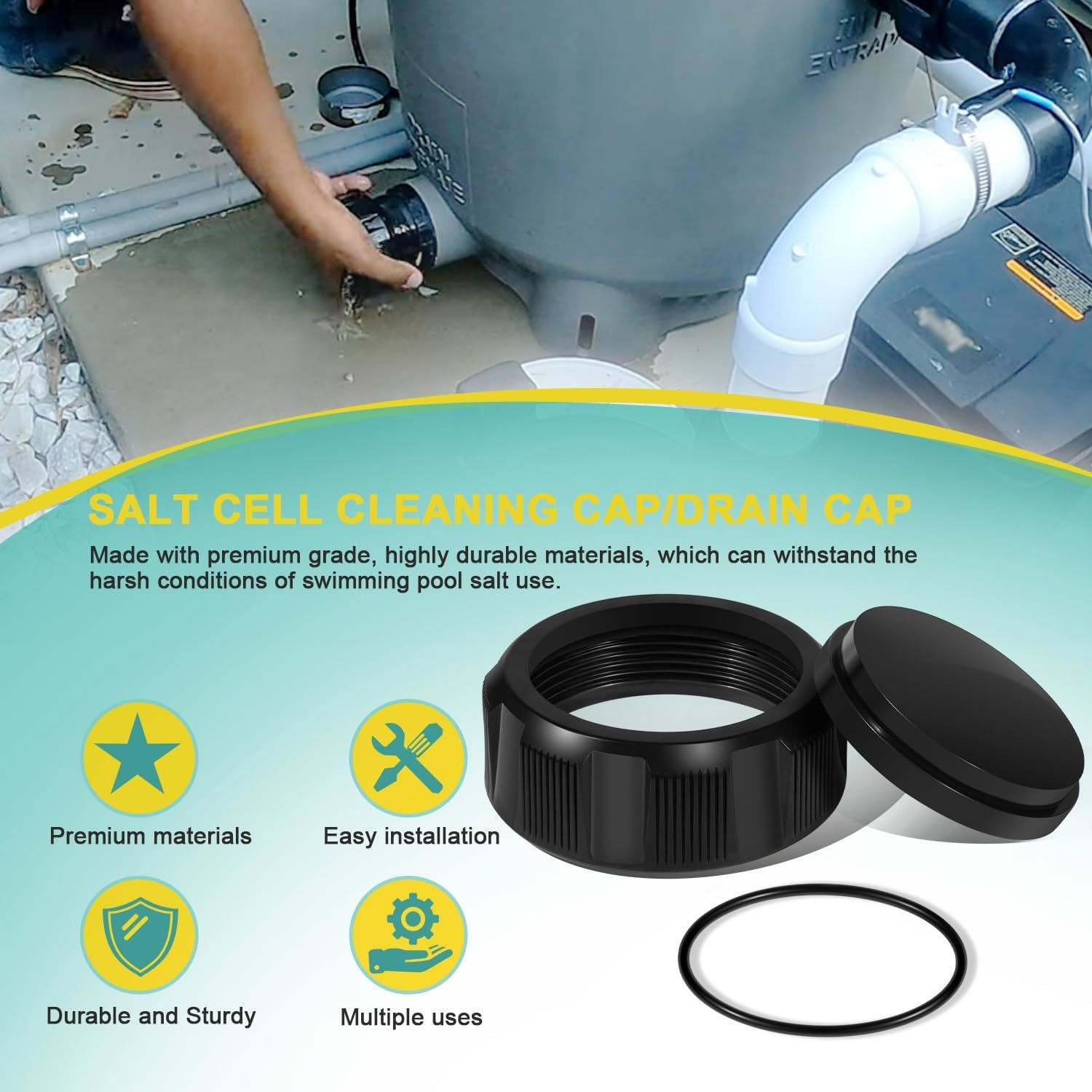 For Jandy Pool Spa Filter Salt Cell Cleaning Cap & Drain Cap Assembly R0523000