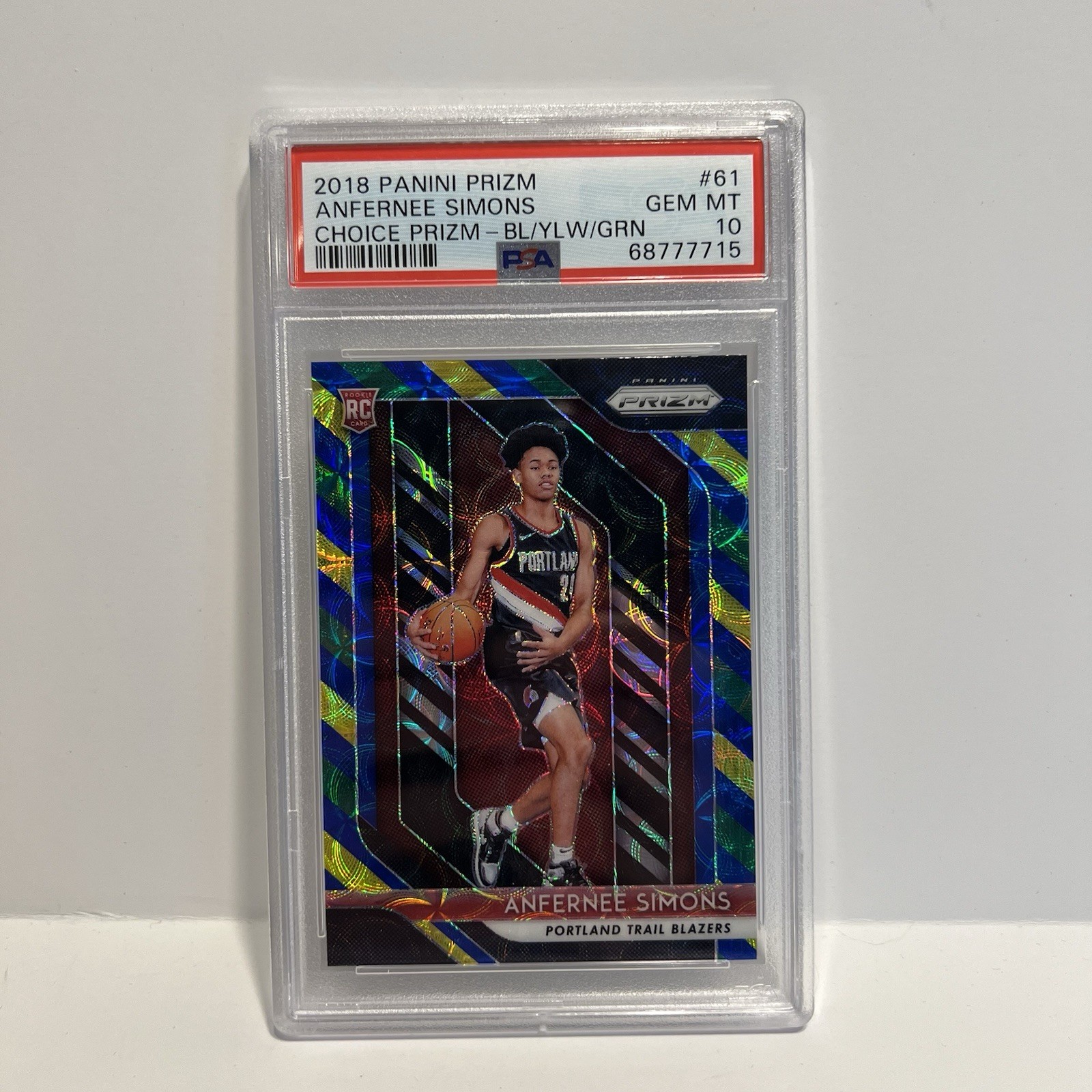 2018-19 Prizm Anfernee Simons Blue Yellow Green Choice Prizm Rookie #61 PSA 10
