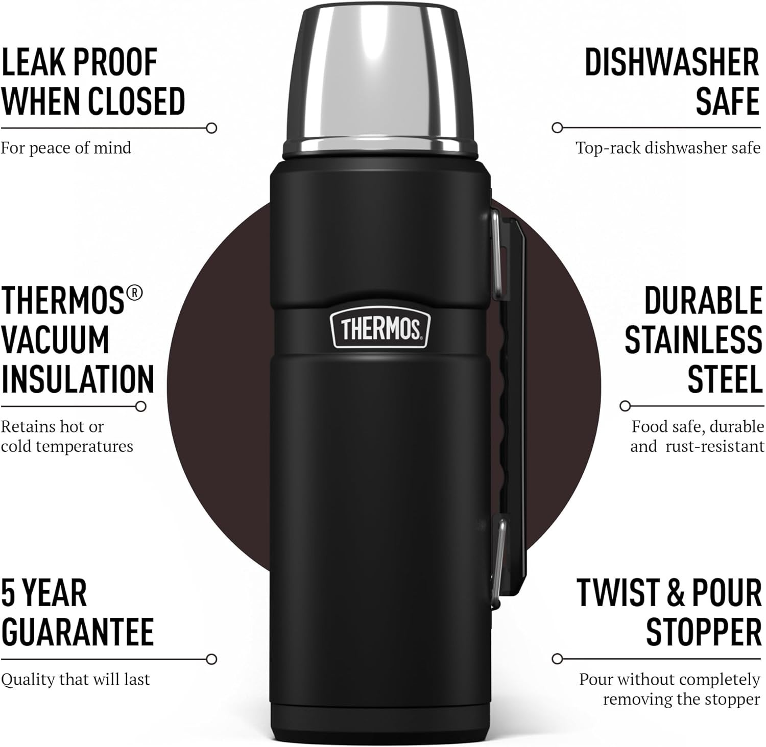 Thermos - Stainless King Matt Black Travel Flask (1.2L) Premium view 2