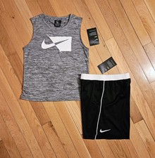 NEW Nike Little Boy Dri-fit Tee Short Set, Gray/Black sz 7