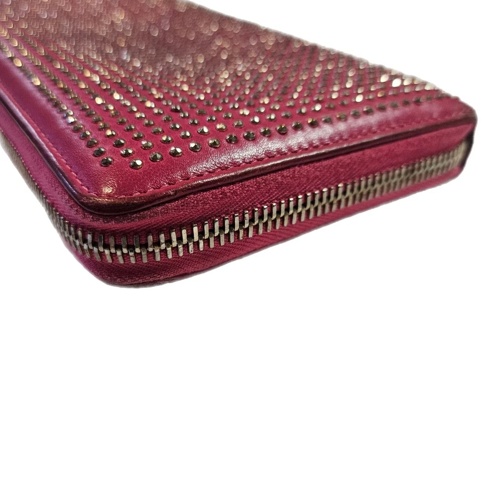 Carteira longa Valentino (autêntica) couro rosa quente cravejada dourada com zíper com caixa, muito bom estado usado - Imagem 4 de 4
