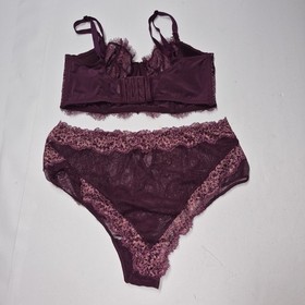 Victoria's Secret Metallic Gold Lace Longline Bra Panty Set Plum Burgundy M NWOT