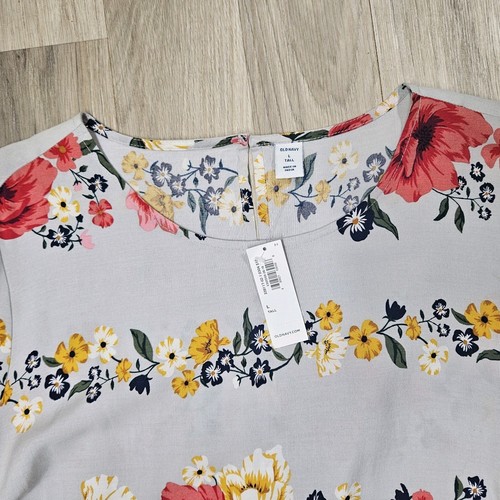 Old Navy Womens Gray Floral Ruffle Sleeve Size Large Tall - Picture 3 of 8
