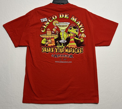 Cinco de Mayo Azteca D  Oro Mexican Restaurant 2017 Margarita Red T-shirt Size L