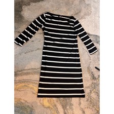 Lulus Black White Striped Long Sleeve Boat Neck Mini Dress Medium D16623KER
