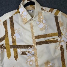VTG 70s TRM Hawaiian Shirt Mens Small Dagger Collar Polyester Disco Mod USA