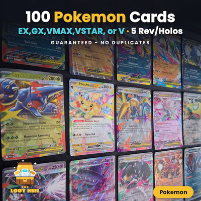 Pokemon Card Lot 100 +2 Ultra Rare,5 Holos, EX GX VMAX VSTAR GUARANTEED No Dupes