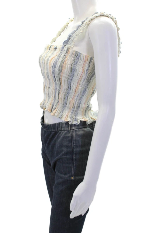 ASTR Womens Cotton Square Neck Spaghetti Strap Fit Stripe Tank Top White Size XS - Image 2 of 4