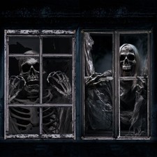 2 Pcs Scary Halloween Curtain Window Silhouette Cover Decoration Theme Poster...