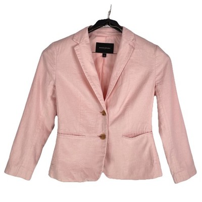 Banana Republic Blush Peach Pink Linen Blend Tailored Cropped Blazer Womens 0