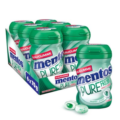 Mentos Kaugummi Pure Fresh Spearmint, 6 Boxen Zuckerfreie Chewing Gum Dragees Mi