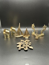 Vintage Lot Of 8 Solid Brass Pieces-Napkin & Orb Holders Sailboats, Wall Art