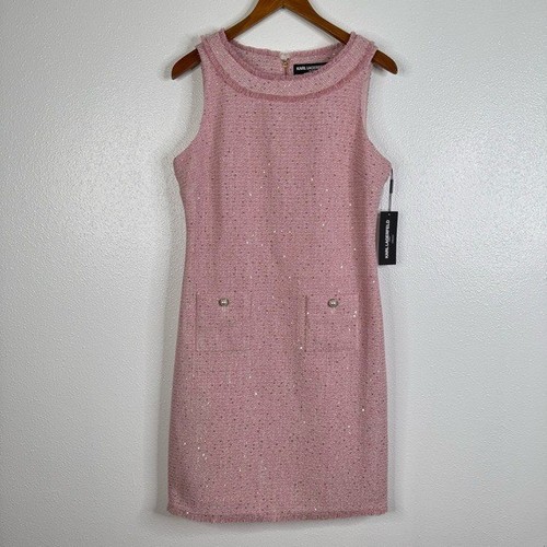 Karl Lagerfeld Paris NWT Pink Tweed Sheath Dress Size 8