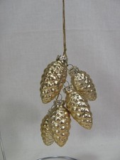 SET OF 5 GOLD GLASS PINECONE ORNAMENTS STRING OF 5 PINE CONES 8" LONG 10