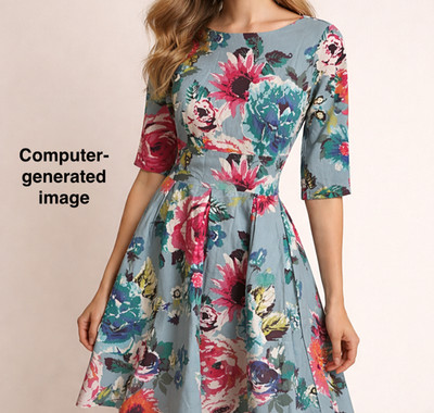 Floral Elegance Cotton Blend Fit/Flare Lamiu Midi Dress Classic Retro 50s Sz M
