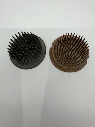 2 Vintage Metal Round Spiked Flower Frogs Stem Grip & One Unmarked