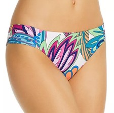 TRINA TURK Paradise Plume Shirred Hipster Bikini Bottom Sz 10 Blue Multicolor