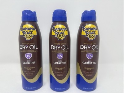 3X Banana Boat Protective Dry Oil Sunscreen Spray SPF 15 w/ coconut oil 6oz Each