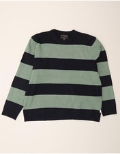 Marks  Spencer Mens Crew Neck Jumper Sweater XL Navy Blue Striped BS07