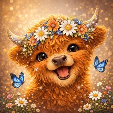 Highland Cow Diamond Painting Kit 35 x 35 cm Light Brown