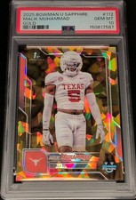 2025 Bowman University Chrome Sapphire Malik Muhammad #112 Gold /50 PSA 10 Bears