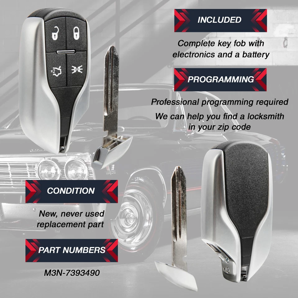 Key Fob Remote for 2014-2020 Maserati Ghibli Quattroporte Levante (M3N-7393490) Foto 4 de 4