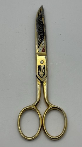 Old Estate Sale Find Beautiful Vintage Ornamental Toledo Damascene Scissors - Picture 8 of 14