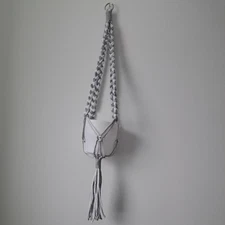 Macrame Plant Hanger, Light Gray and White
