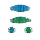 VINTAGE BLUE GREEN OPAL LINK BRACELET RING SUITE LOT 950 STERLING SILVER MEXICO