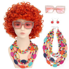 Women Roper Curly Orange Red Cosplay Halloween Wig with Jewelry Set