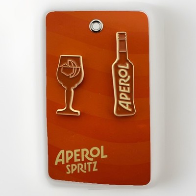 Aperol Spritz Cocktail And Bottle Enamel Lapel Pin Set NEW