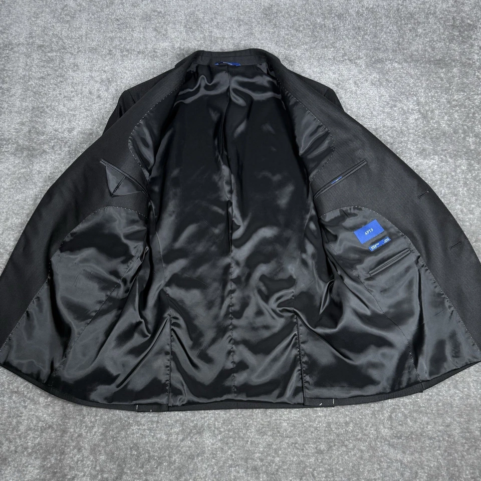 Apt 9 Suit Jacket Mens Black 40S Premier Flex Extra Slim Fit Stretch Herringbone - Image 3 of 4