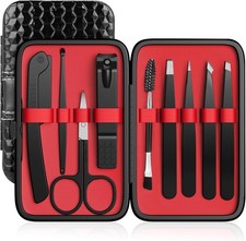 Hyxhappy 9PCS Stainless Steel Tweezers Kit Precision Eyebrow Hair Plucker w/ Cas