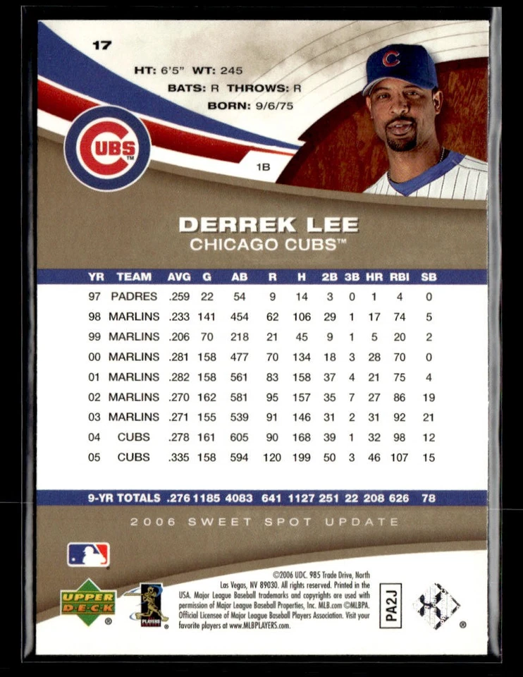 2006 Upper Deck Sweet Spot Update #17 Derrek Lee Card Chicago Cubs - Image 2 of 2