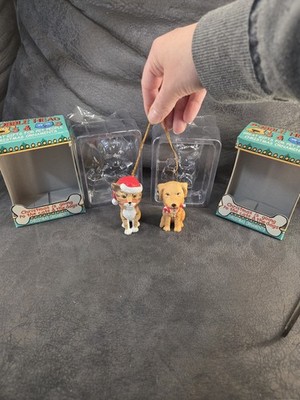 Vintage Cavanagh Bobble Head Christmas Ornaments - Golden Retriever & Tabby Cat