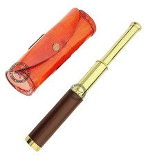 Nautical Brass Spyglass Solid Brass TelescopeBinoculars 12 Inch with Leather Box