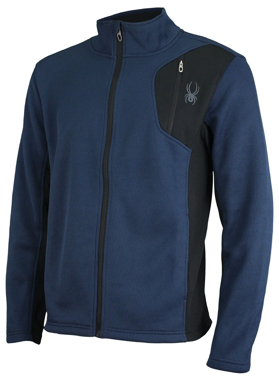 Spyder Silk Mens Size L Blue Black Raider Waffle Knit Full Zip Sweater Jacket