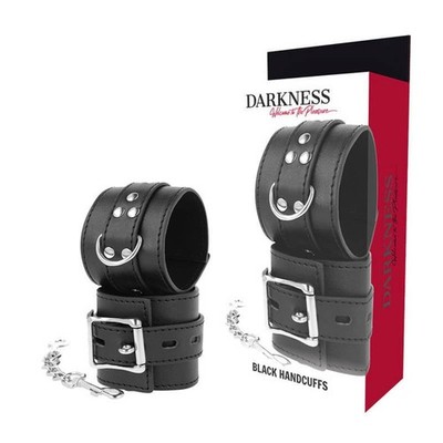 Darkness Black Handcuffs - Black Vegan Leather Wristbands and Metal Buckles