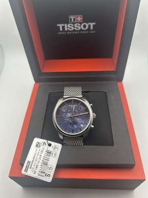 Tissot Men's PR100 Chronograph Wristwatch Blue Dial Mesh Band Quartz Box Manual
