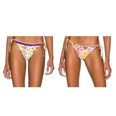 Agua Bendita Alegria Bouk Reversible String Bikini Swim Bottom XL White Floral
