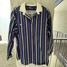 Vintage Polo Ralph Lauren Cotton Pullover Shirt Rubber Buttons No Logo RARE XL