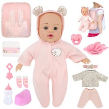 12 Inch Baby Doll with Backpack Carrier Playset 14 Pcs Soft Baby Doll with Bo...