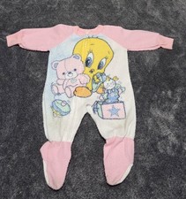 Vintage 90s Looney Tunes Tweety Bird Baby One Piece Footed Pajamas Size Unknown