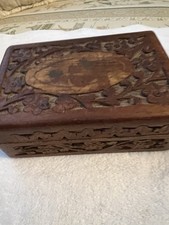 Wood Trinket Box, Hand Carved, 6x4 Inches X 2 1/4 Inches