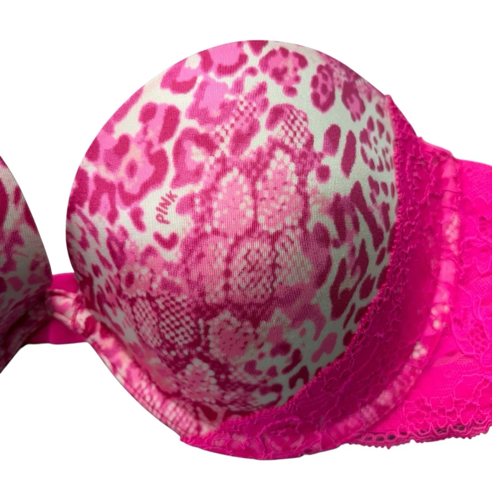 Sujetador Victoria's Secret para mujer 32DPink Leopardo encaje rompecorazones sin tirantes Foto 2 de 4