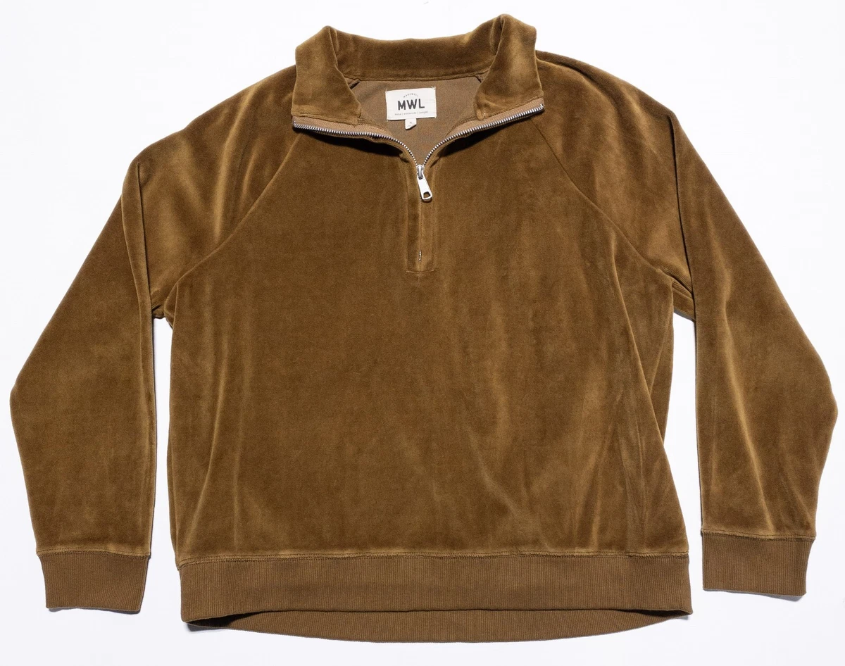 Madewell Velour Sweatshirt Women's Medium Half-Zip MWL Gold Mustard Smooth NB272