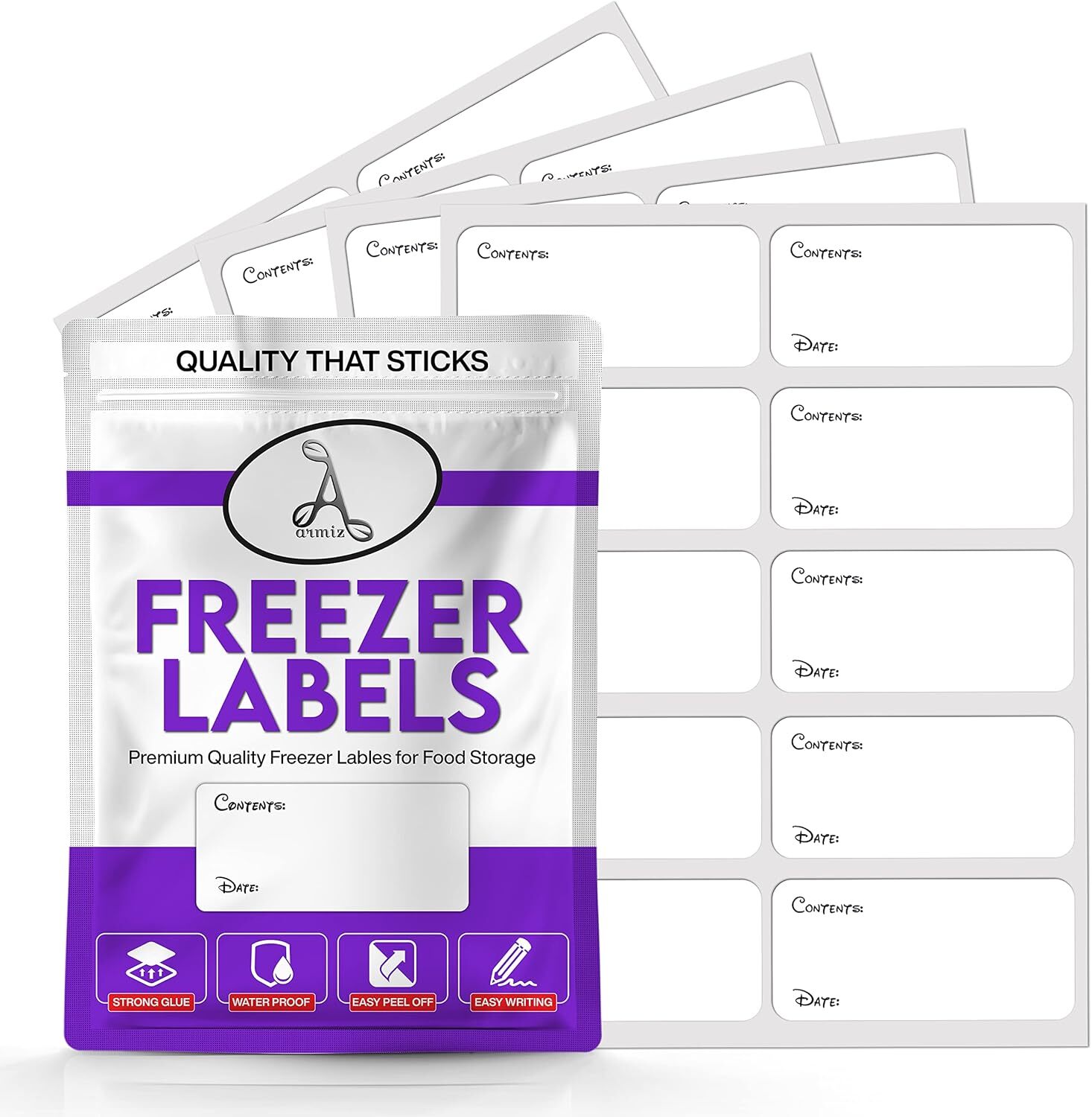 100 x Freezer Labels Easy Peel Off Printed - Frozen Food Freezer Labels Leave No
