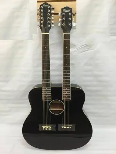 Pro 6/12 String Acoustic Electric Double Neck Guitar, Black with Case
